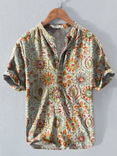 Männer Western Ethnic Stripe Print Button Kurzarm